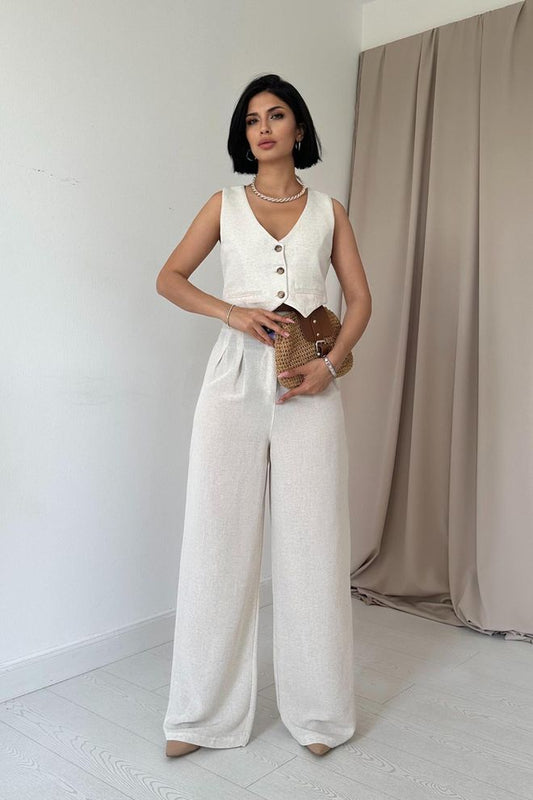 Crop Vest & Broek Beige