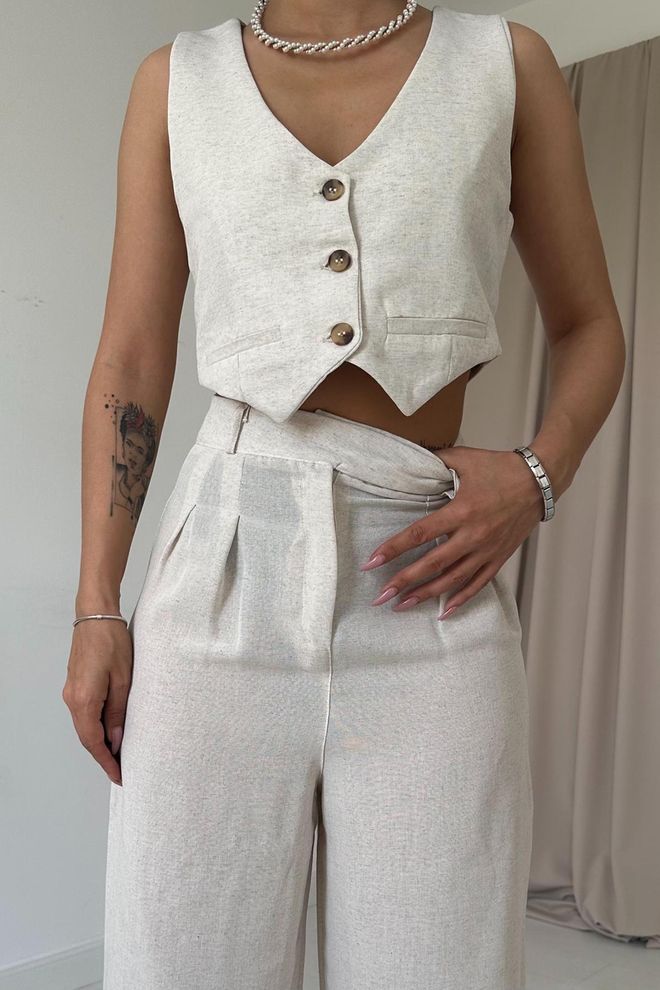 Crop Vest & Broek Beige